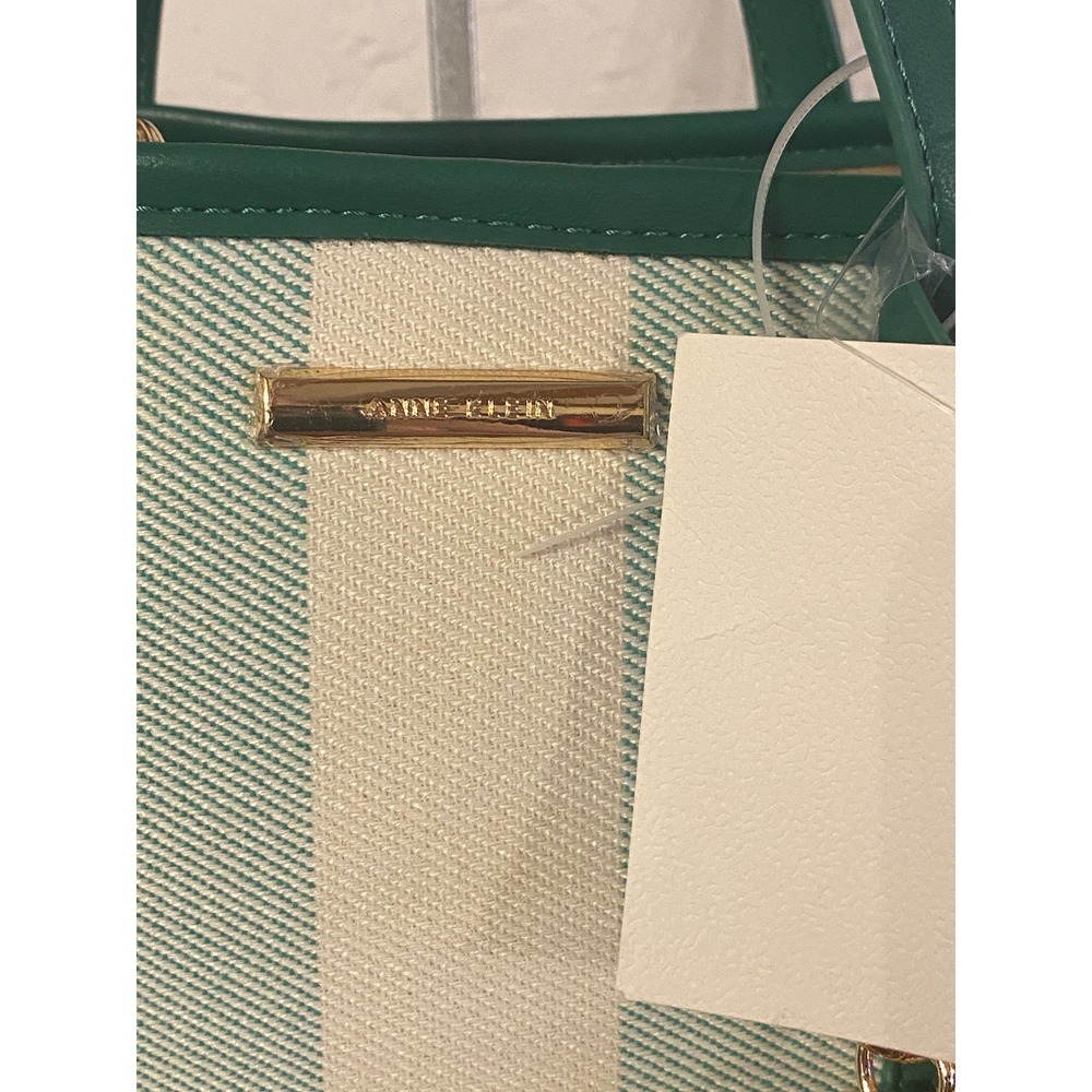 Anne Klein Wynn Green Striped Tote Bag with Pouch and Crossbody Strap NEW - Picture 3 of 13